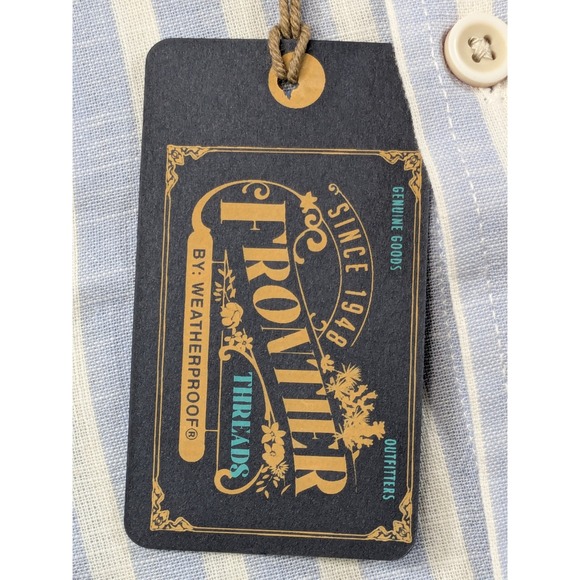 Frontier Threads by Weatherproof Mens XL Blue White Striped Cotton Shirt NWT - Picture 11 of 13